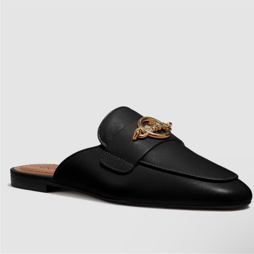 Coach Leather Logo Buckle Mules Size 6
